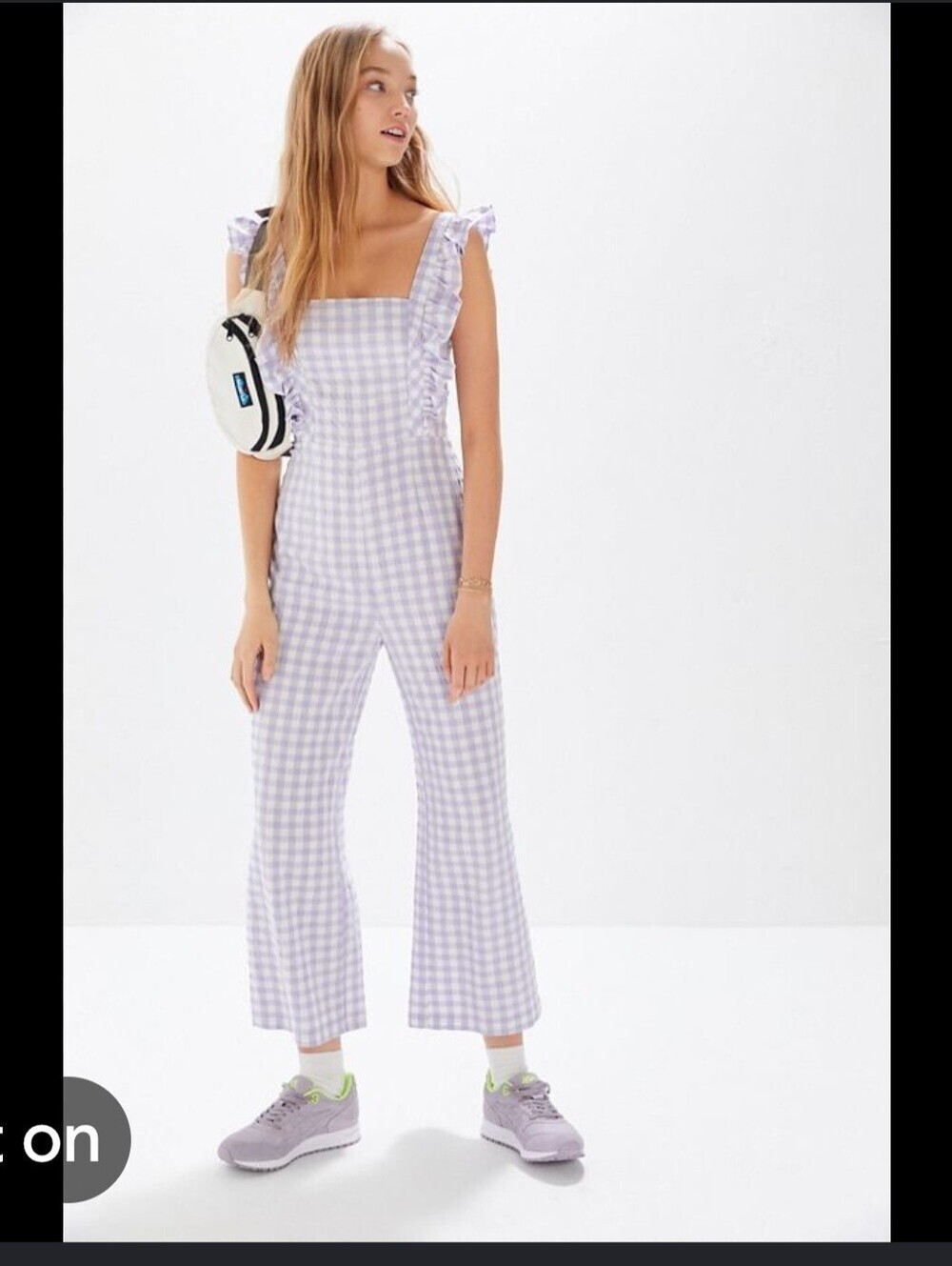 Urban Outfitters Emerson Gingham Ruffle Wide Leg Jumpsuit Fairy Garden Party XL